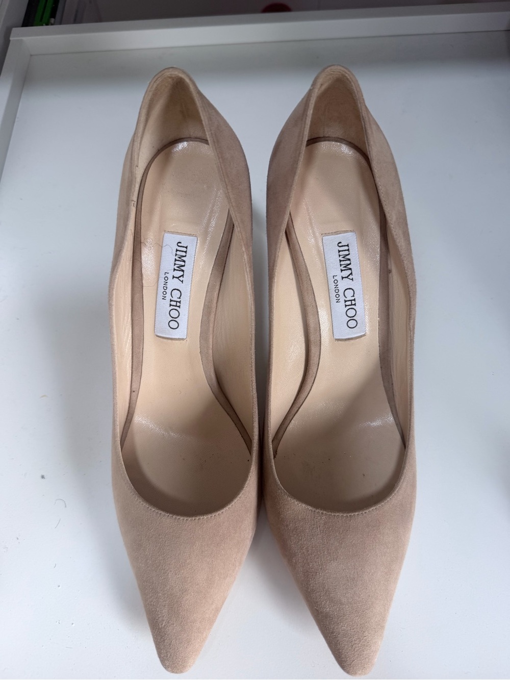Jimmy Choo Beige Suede Pointed-Toe Pumps